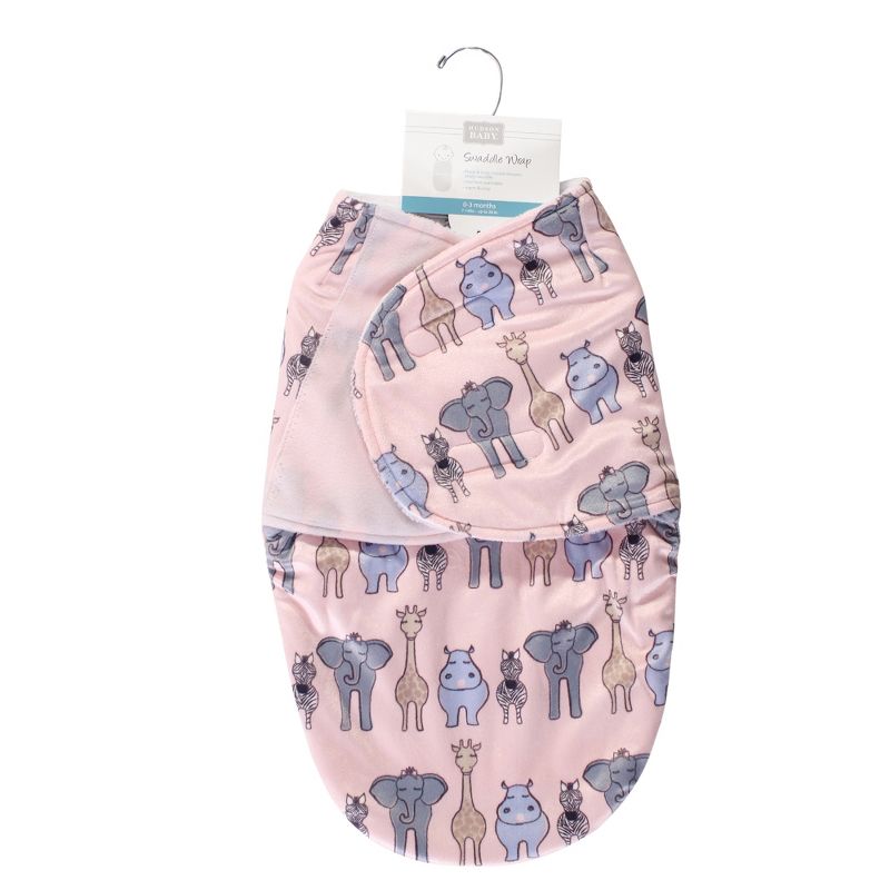Hudson Baby Infant Girl Plush Swaddle Wrap, Pink Safari, 0-3 Months, 2 of 3