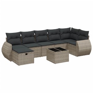 vidaXL Garden Sofa Set Grey Poly Rattan, Tempered Glass, Powder-Coated Steel - 1 of 4