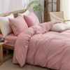 Red Pink 3 - Piece Duvet Cover Set, 100 Washed Cotton, Lightweight, Soft Chic - 2 of 4