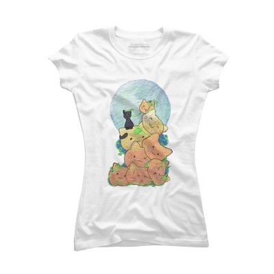 Junior's Design By Humans Cat Pumpkin Pile By AwkwardDragon T-Shirt
