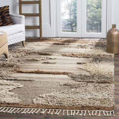 Gray and Brown Hand-Knotted Wool Rectangular Rug, 6' x 9'