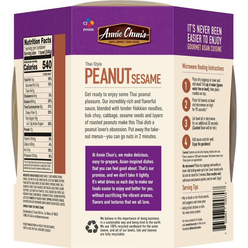 Annie Chun&#39;s Vegan Noodle Bowl Peanut Sesame - 8.7oz, 3 of 9