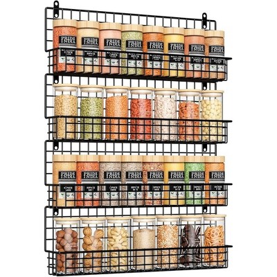 Kemimoto 4 Pack Spice Rack Wall Mount,Upgraded Connectable Seasoning Organizer for Space-Saving,Hanging Spice Storage for Cabinet/Pantry Door