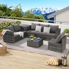 Outdoor Sofa Set, 6 Pcs PE Woven Sofa With Cushions, Sectional L- Shaped Wicker Sofa, Conversation Set with Glass Top Table-Coolbibila - 2 of 4