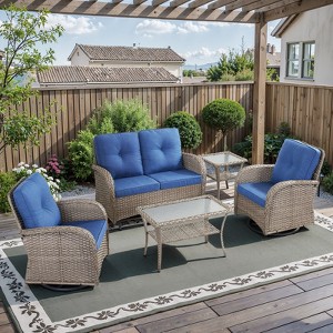 Belord Outdoor Patio Furniture Set with Glider Loveseat, Gray Wicker Deep Seating Patio Swivel Rocker Glider Chairs and Rattan Coffee Table - 1 of 4