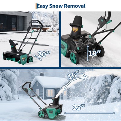 Metal Push Lithium Battery Snow Blower 20in with 40V Lithium Ion, Brushless Motor, Wide Snow Clearing Path, 8 Inch Snow Depth Capacity, and LED Light