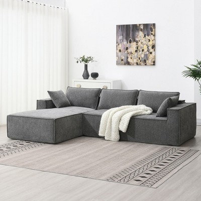 NicBex Couches for Living Room 111.5" Modular L Shape Sectional Sofa Couch Set Minimalist Style Chenille Upholstered Sleeper Sofa with Pillows