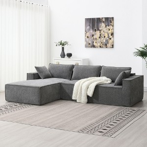 NicBex Couches for Living Room 111.5" Modular L Shape Sectional Sofa Couch Set Minimalist Style Chenille Upholstered Sleeper Sofa with Pillows - 1 of 4