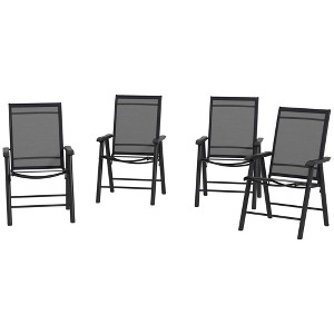 Set of 4 Outdoor Folding Chairs, Stackable Patio Dining Chairs with Armrests, Metal Frame - 1 of 4