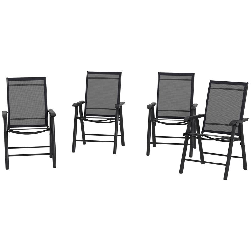 Outsunny Set of 4 Patio Folding Chairs, Stackable Outdoor Sling Chairs with Armrests for Lawn, Camping, Dining, Beach, Metal Frame, Black, 4 of 7
