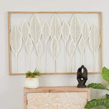 Metal Leaf Tall Cut-Out Wall Decor with Intricate Laser Cut Designs White - Olivia & May