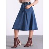 Allegra K Women's Denim Pleated High Waist A-Line Pockets Classic Midi Skirt with Belt - 3 of 4