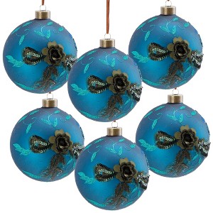 SEVOBAL Tree Ornaments Designer Glitter Glass Ball Set of 6 for Christmas Tree and Holiday Celebration Displays, Blue, 3.9"*3.9"*3.9" - 1 of 4