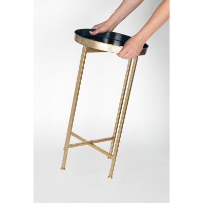 Celia Navy Blue Round Metal Foldable Tray Accent Table