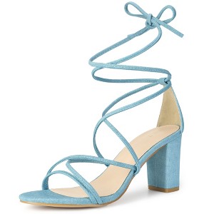 Allegra K Women's Back to College Strappy Straps Lace Up Chunky Heel Sandals - 1 of 4