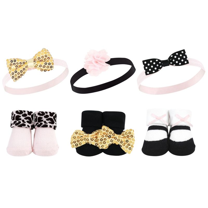 Hudson Baby Infant Girl 12Pc Headband and Socks Giftset, Gold Sequin, One Size, 2 of 3
