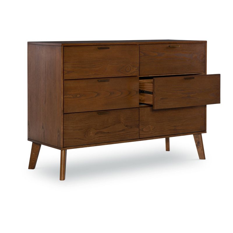 Reid Mid-Century Modern Wood 6 Drawer Chest Dresser Walnut - Linon, 3 of 14