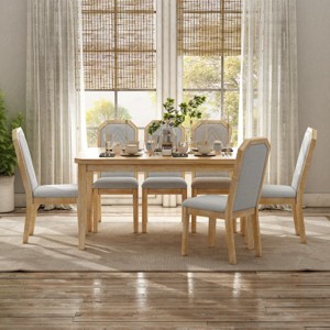 7 Piece Dining Set, Dining Table Set For 6, Dining Set Solid Wood, Dining Sets Round With 6 High-Back Design Chairs For Dining Room-Cuddlewood - 1 of 4
