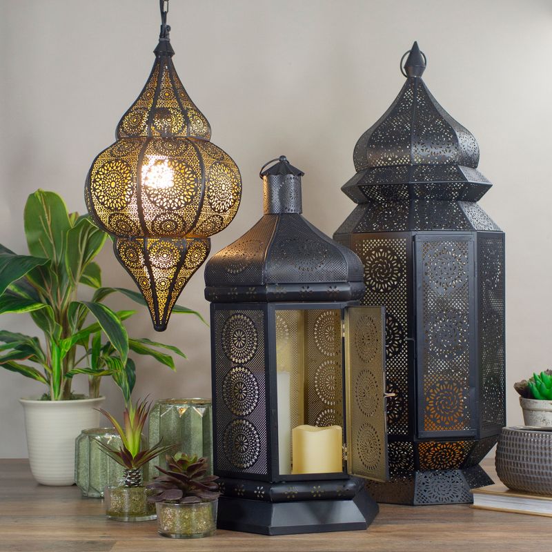Northlight 29.5" Black and Gold Moroccan Style Floor Pillar Candle Lantern, 2 of 5