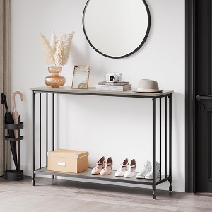 Console Table, Sofa Tables Narrow Entryway Table with Wood Shelf and Metal Frame - 1 of 4