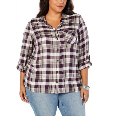 Style & Co. Womens Plaid Button Up Shirt