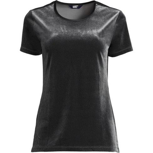 Lands' End Women's Short Sleeve Velvet Crew Neck Top - Large - Black