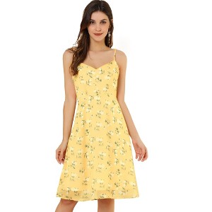 Allegra K Women's Summer Spaghetti Strap Smocked Floral A-Line Sundresses - 1 of 4