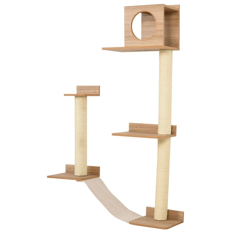 Pine Wall-Mounted Multi-Level Cat Tree with Sisal Posts