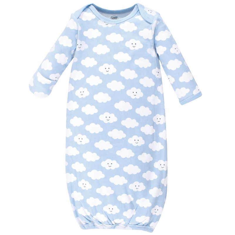 Luvable Friends Baby Boy Cotton Long-Sleeve Gowns 3pk, Boy Clouds, 0-6 Months, 3 of 6