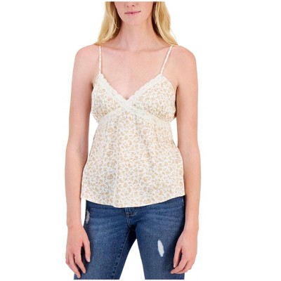 Hippie Rose Womens Stain Lace Trim Cami Tank Top, Beige, Large