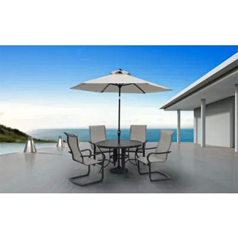Four Seasons Courtyard 9 Foot Palermo Market Patio Umbrella Round Outdoor Backyard Shaded Canopy with Push Button Tilt and Aluminum Pole, Gray, 2 of 7