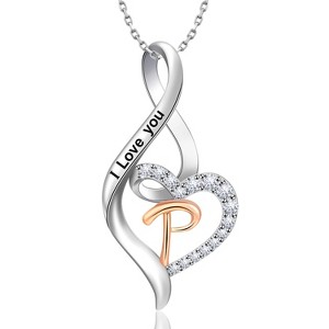 Molenia Heart Initial Necklace for Women, 925 Sterling Silver Heart Letter Pendant Necklace for Her, Fine Jewelry Necklace Gifts for Her Wife Women - 1 of 4
