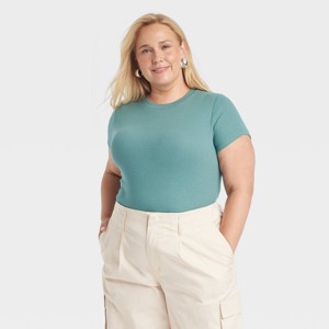 Women's Slim Fit Short Sleeve Ribbed T-Shirt - A New Day™ - 1 of 3