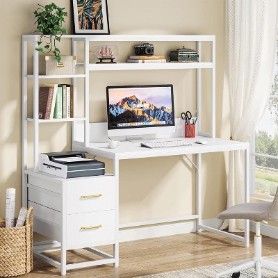 Okak Modern Home Office Huch Computer Desk with Open Shelves,Multifunctional Corner Writing Desk with for Study,Office,Studio