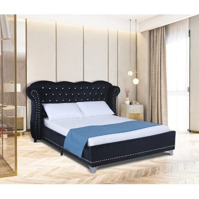 Lugang Upholstered Wingback Bed