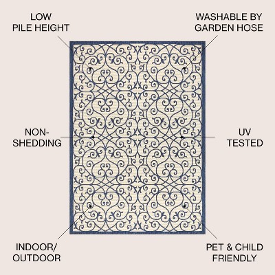 Madrid Navy and Beige Filigree 4' x 6' Synthetic Area Rug
