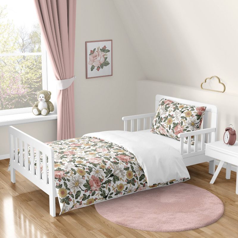 5pc Vintage Floral Toddler Kids&#39; Bedding Set Pink and Green - Sweet Jojo Designs, 4 of 8