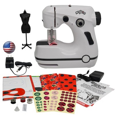 Miraculous Ladybug Marinette's Mini Sewing Machine for Kids, Easy to Use Dual Speed Portable Machine with Miraculous Fabric, Black Mannequin