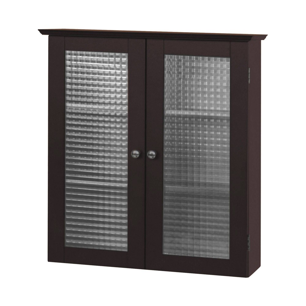 Photos - Wardrobe Chesterfield Removable Wall Cabinet with Two Waffle Glass Doors Espresso 