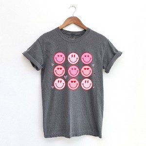 Simply Sage Market Women's Valentine Smiley Face Heart Short Sleeve Garment Dyed Tee - 1 of 4
