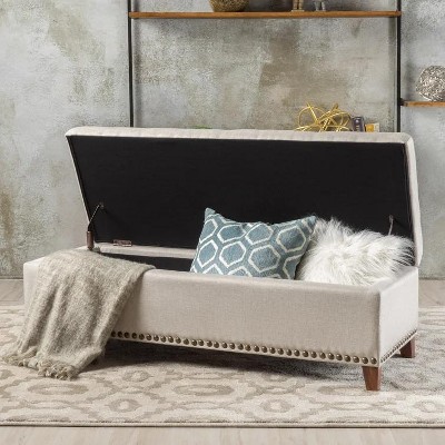 Okak Storage Ottoman Bench with Tufted Waffle Stitch, Extra Long Footstool with Hidden Storage Space for Bedroom,Living Room,Entryway, Beige
