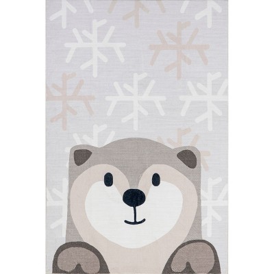 Nuloom Indigo Otter Kids Machine Washable Indoor Area Rug Light Gray 4' x 6'