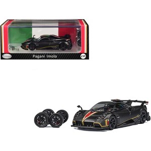 Pagani Imola Black Carbon with Red and Gold Stripes with Extra Wheels 1/64 Diecast Model Car by CM Models - 1 of 4