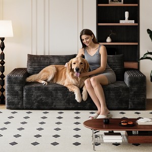 63'' Corduroy Deep Seat Comfy 2-Seater Sofa with No Assembly, Armrest, and Backrest Pillow - 1 of 4