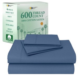 5-Star Luxury Sheet Set - 600 Thread Count 100% Cotton Sateen - Soft & Crisp Bed Sheets with Deep Pockets by California Design Den - 1 of 4