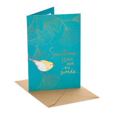 Sympathy Card Yellow Bird on Fan Leaves