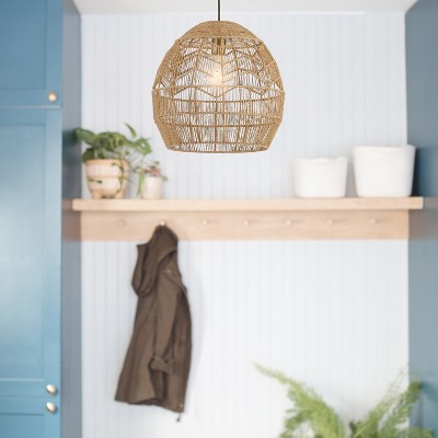 16" Bronze and Hemp LED Bowl Pendant Light
