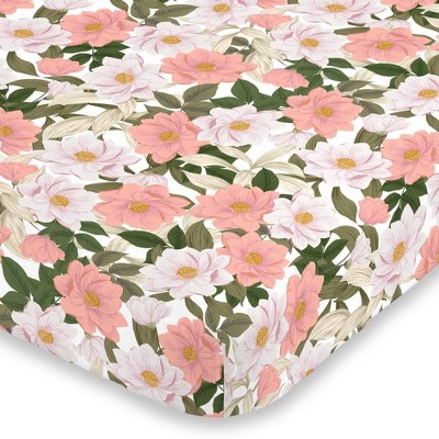 NoJo Pink & White Floral Crib Sheet