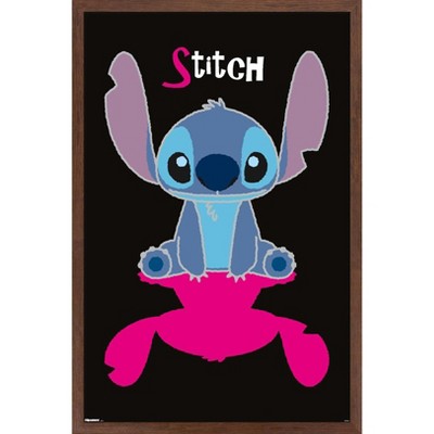 Trends International Disney Lilo and Stitch: Simply Stitch - Pink Shadow Framed Wall Poster Prints Mahogany Framed Version 14.725" x 22.375"