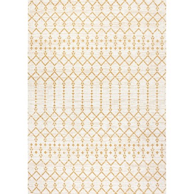 Moroccan Geometric Yellow and Cream 4' x 6' Outdoor Rug